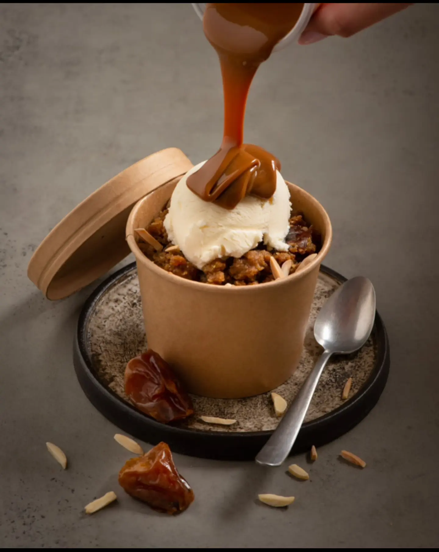 Hissa With Caramel, Almonds And Ice Cream