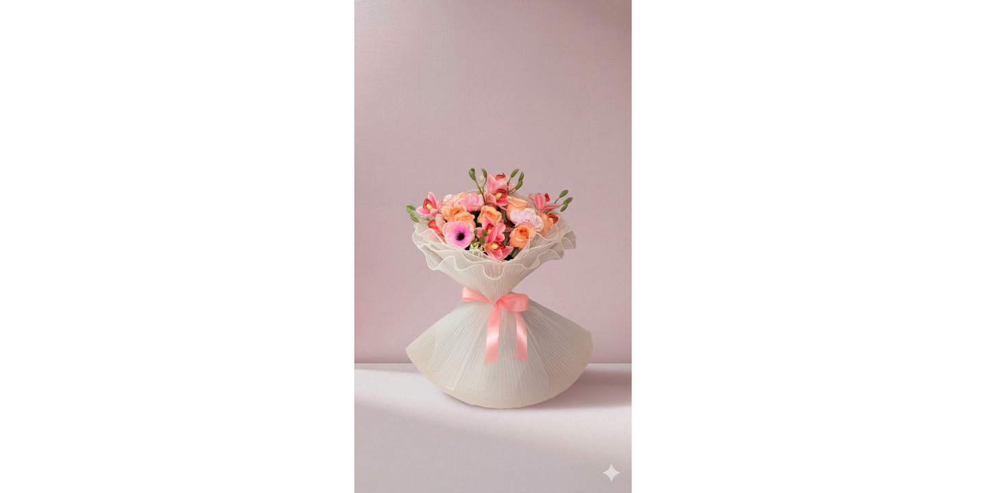 Mixed Artificial Flower Bouquet With Transparent Wrapping