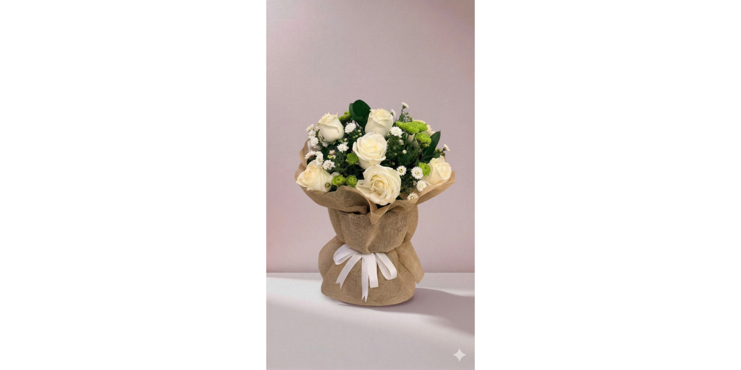 White Rose Bouquet With Special Arrangement