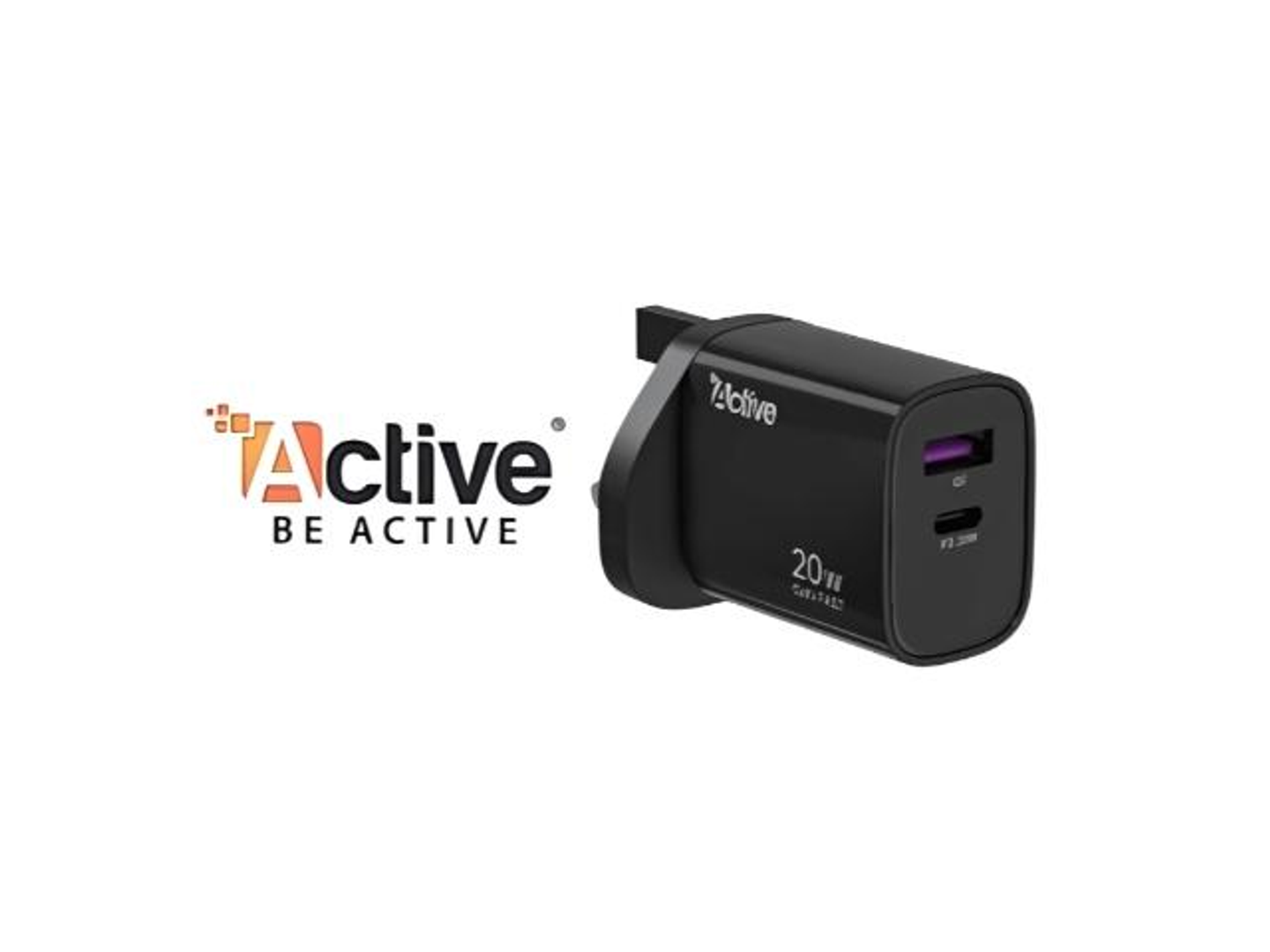 شاحن جداري أسود اكتيف تايب سي + يو إس بي إيه دبليو-20