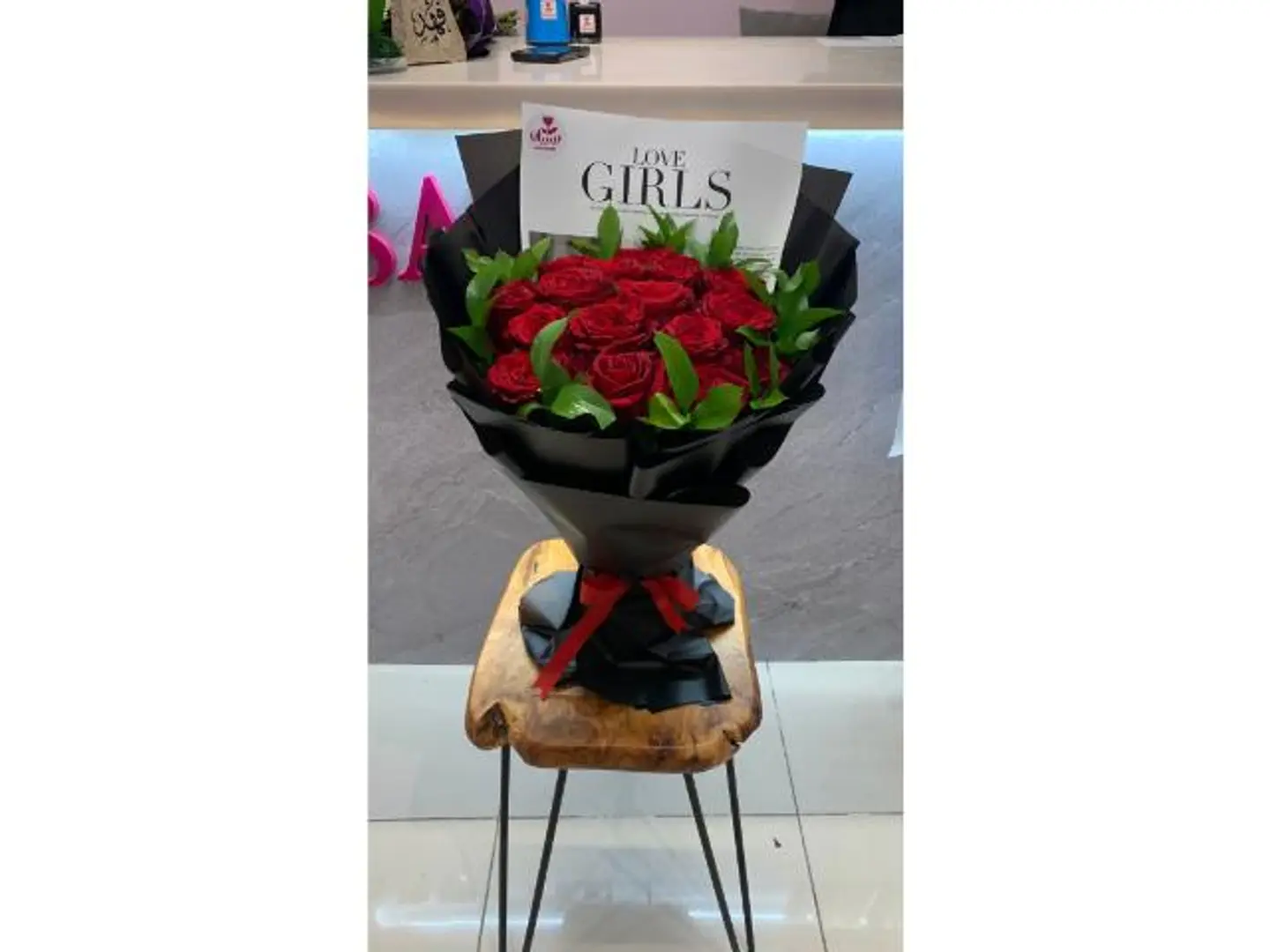 Red Bouquet With Black Wrapping