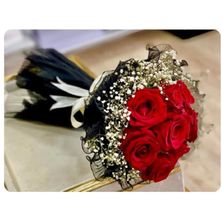 Red Bouquet With Black Packaging
