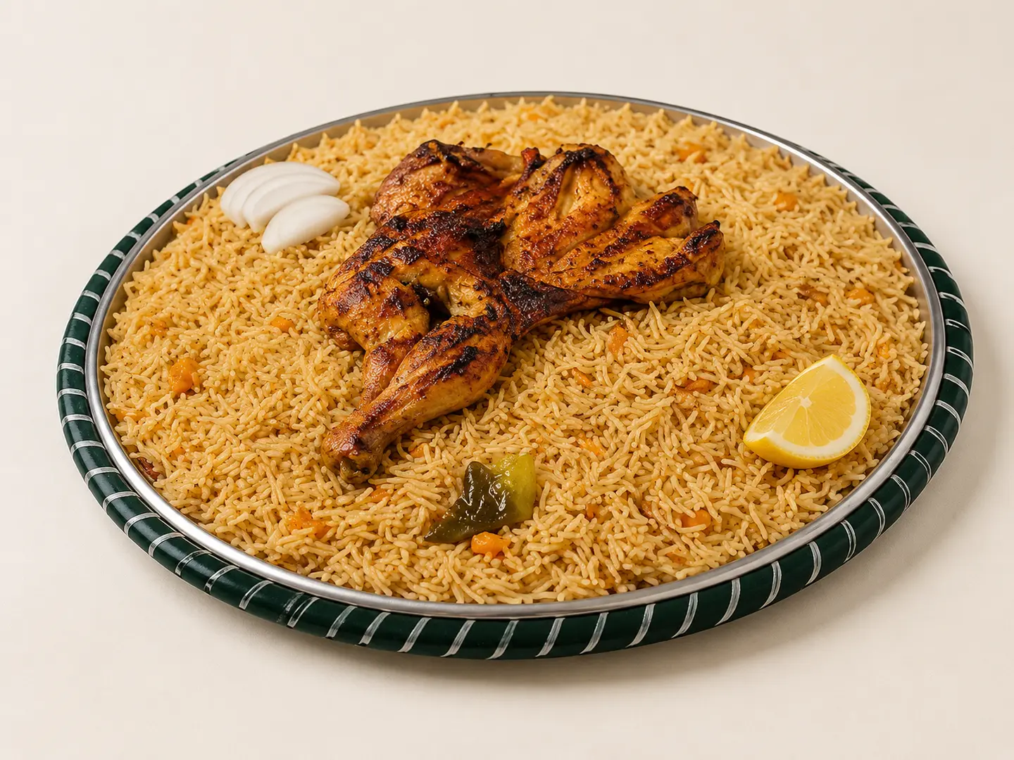 نص دجاج فحم مع رز