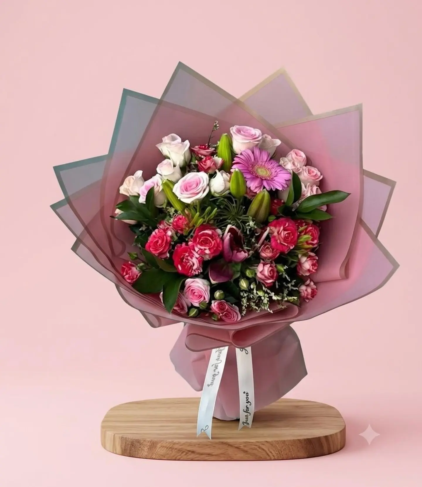 Pink Gerbera & Mixed Roses Bouquet