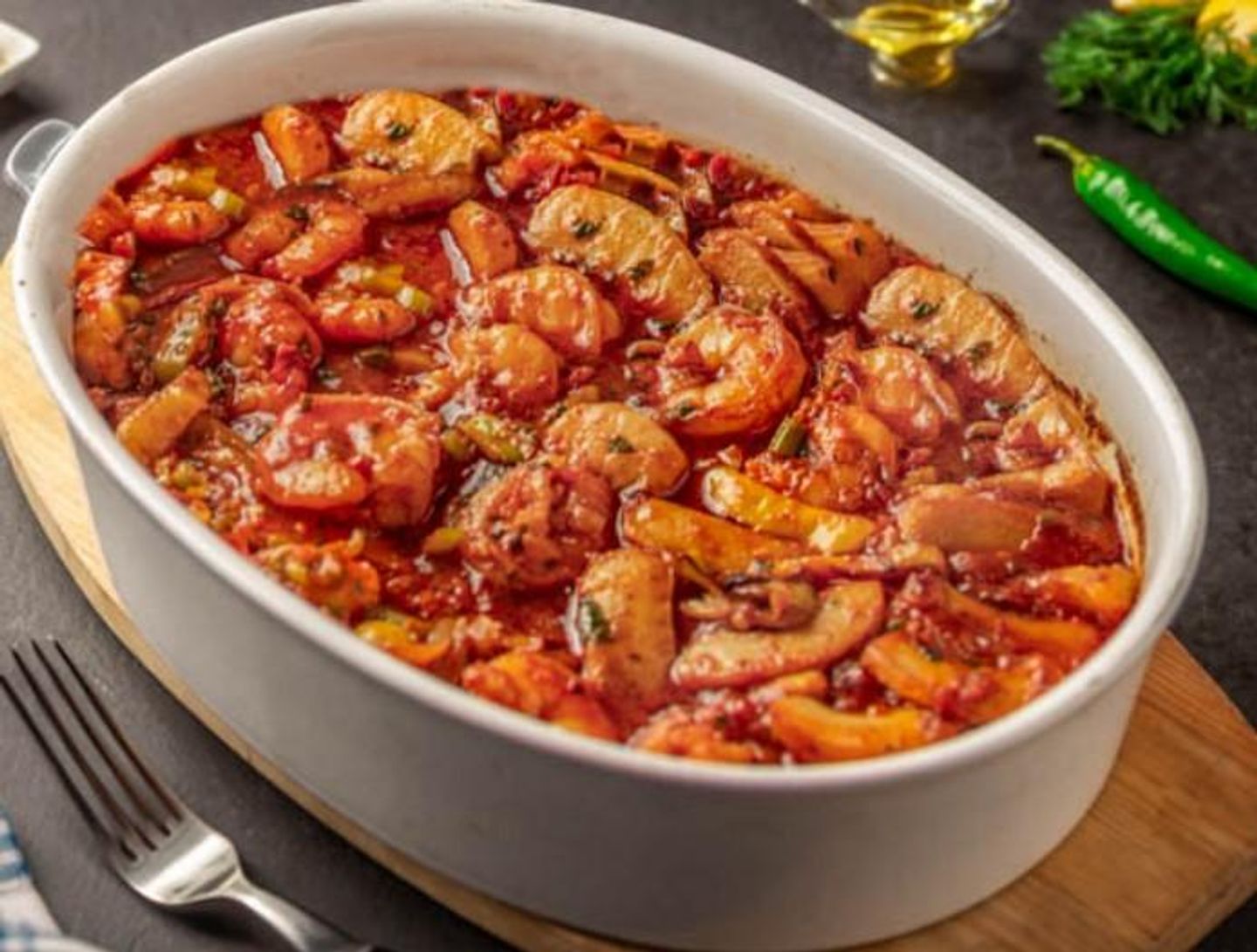 طاجن جمبري و حبار بالصوص الاحمر