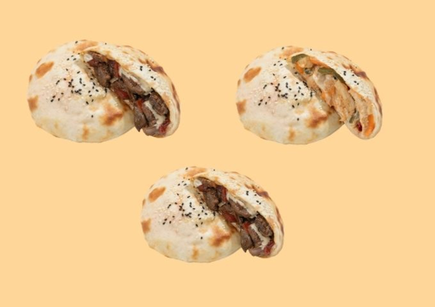 عرض ثلاثة حبات فطائر كبدة غنم لحم فاهيتا