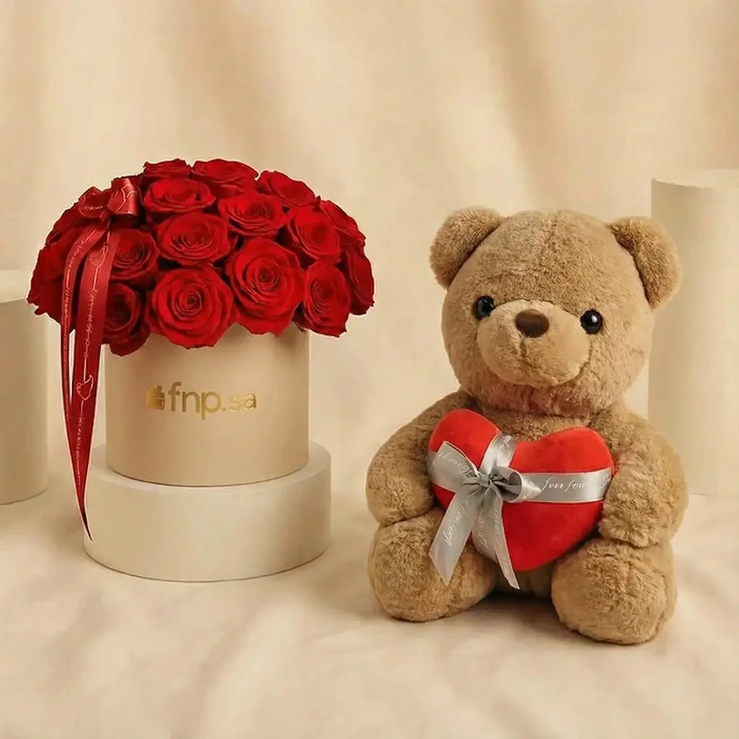 Love Gesture Box With 35 Red Roses And Teddy Bear