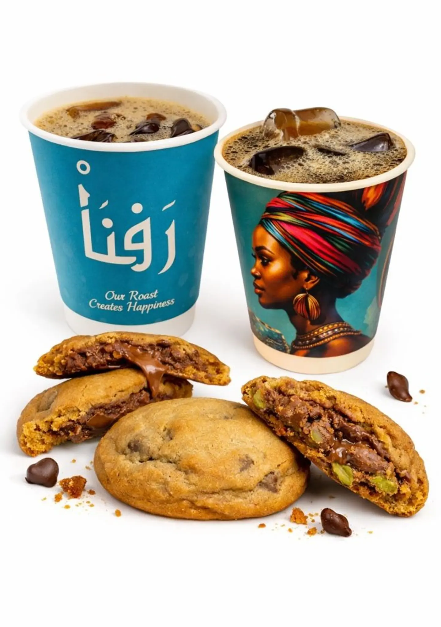 2 Cold Coffees With 1 Belgian Chocolate Cookie And 1 Belgian Pistachio Cookie