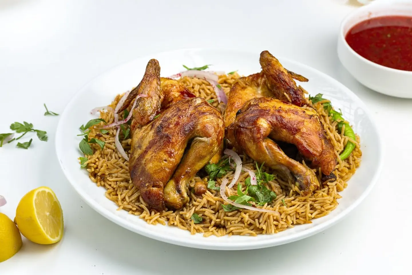 Whole Grilled Chicken On The Charcoal With Rice