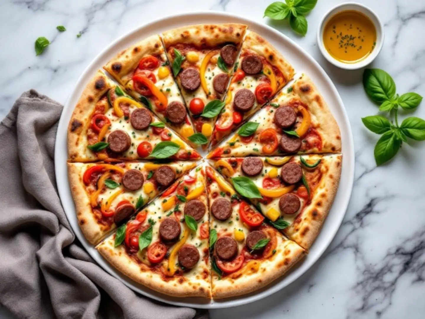 Vegetable Sausage Pizza
