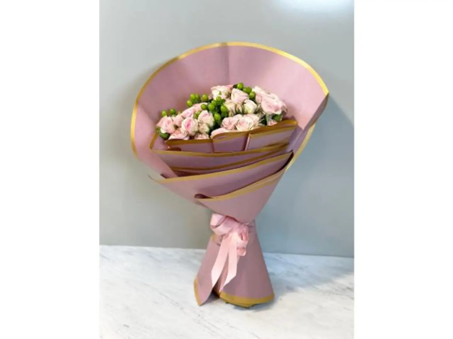 Baby Pink Bouquet With Pink Roses