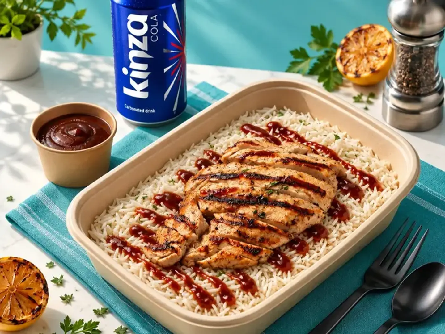 Chicken Rice Bbq + Kinza Cola
