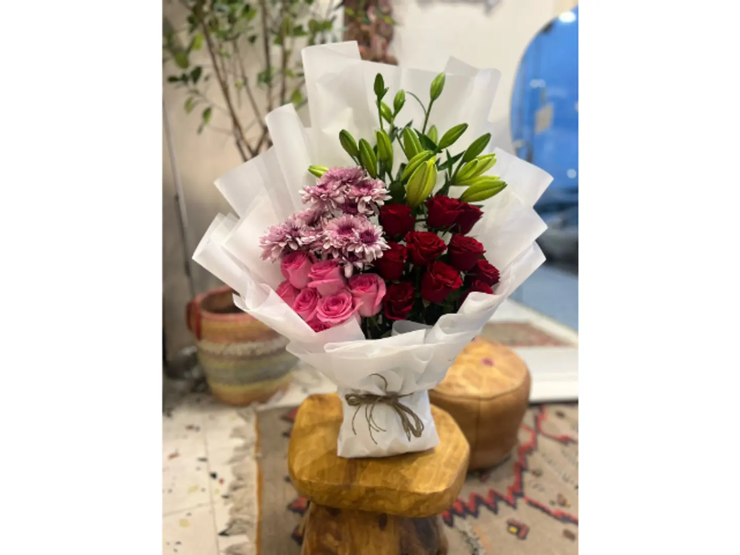 White Bouquet With Mixed Natural Flowers