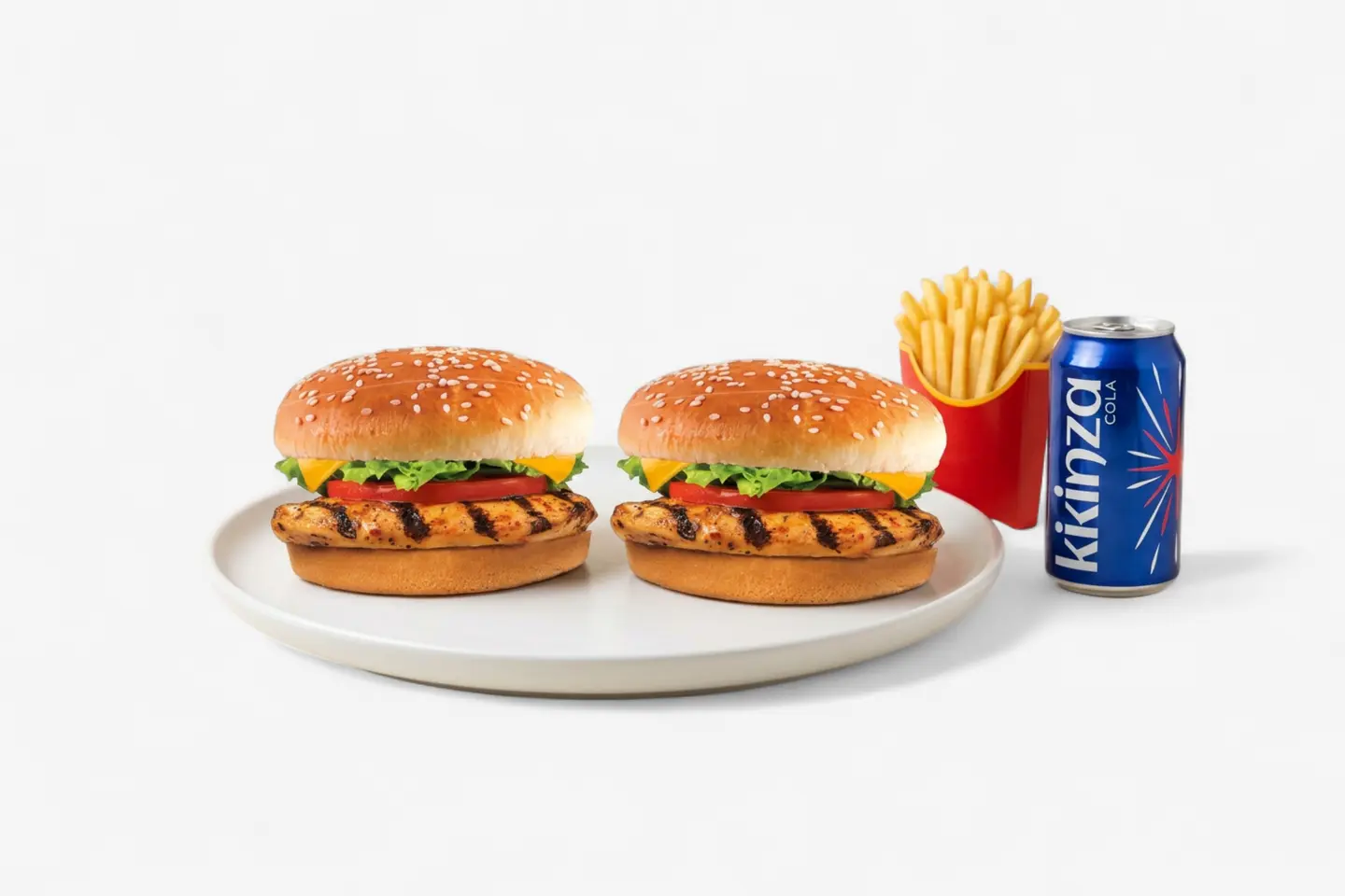 Buy 2 Grilled Chicken Burgers With Fries And A Kenza Cola Drink