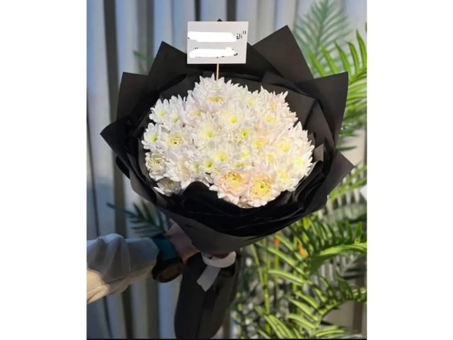 Morning Dawn Bouquet With Cherry Blossoms In Black Wrapping