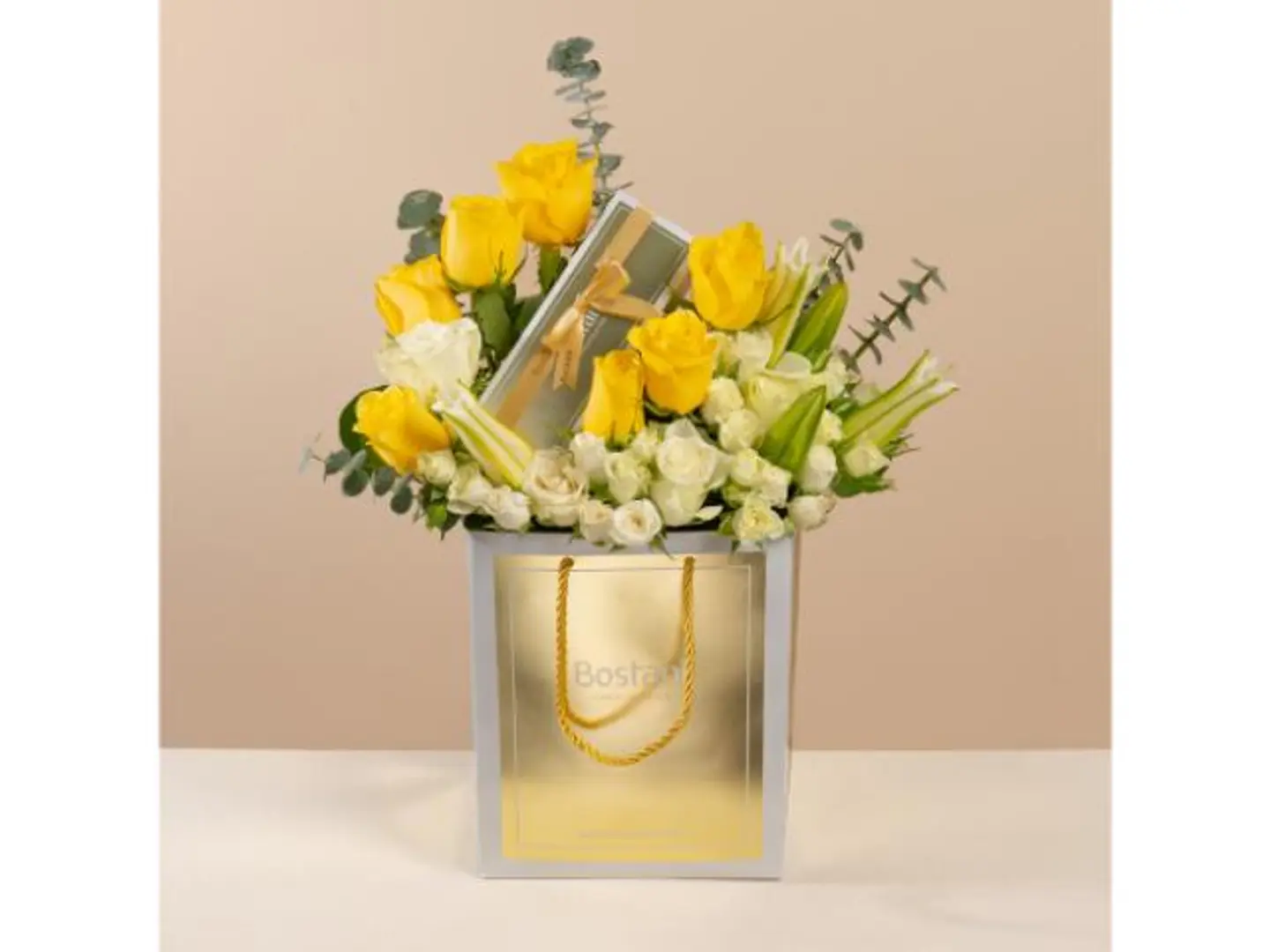 Golden Radiance Bouquet With Bostani Chocolate