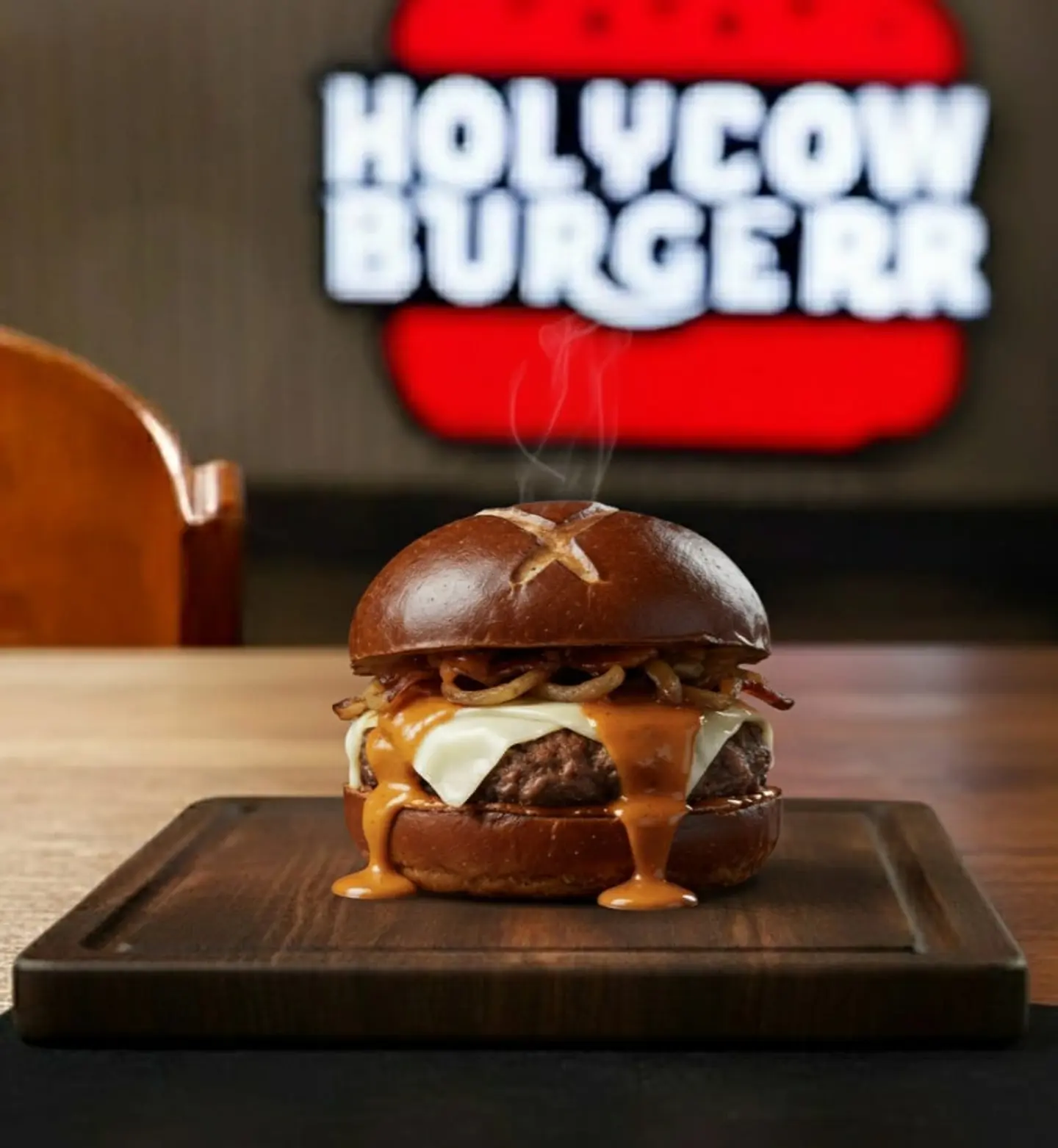 Holycow B With Pretzel Bun