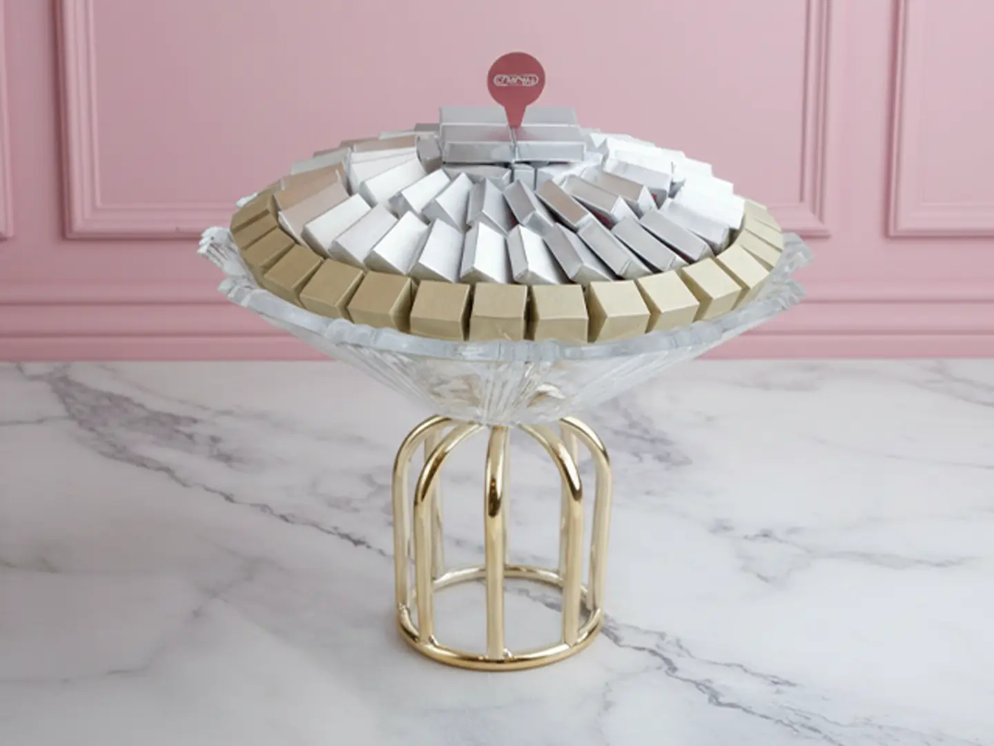 Golden Glass "Eid Mubarak" Chocolate Tray With Stand Medium H1