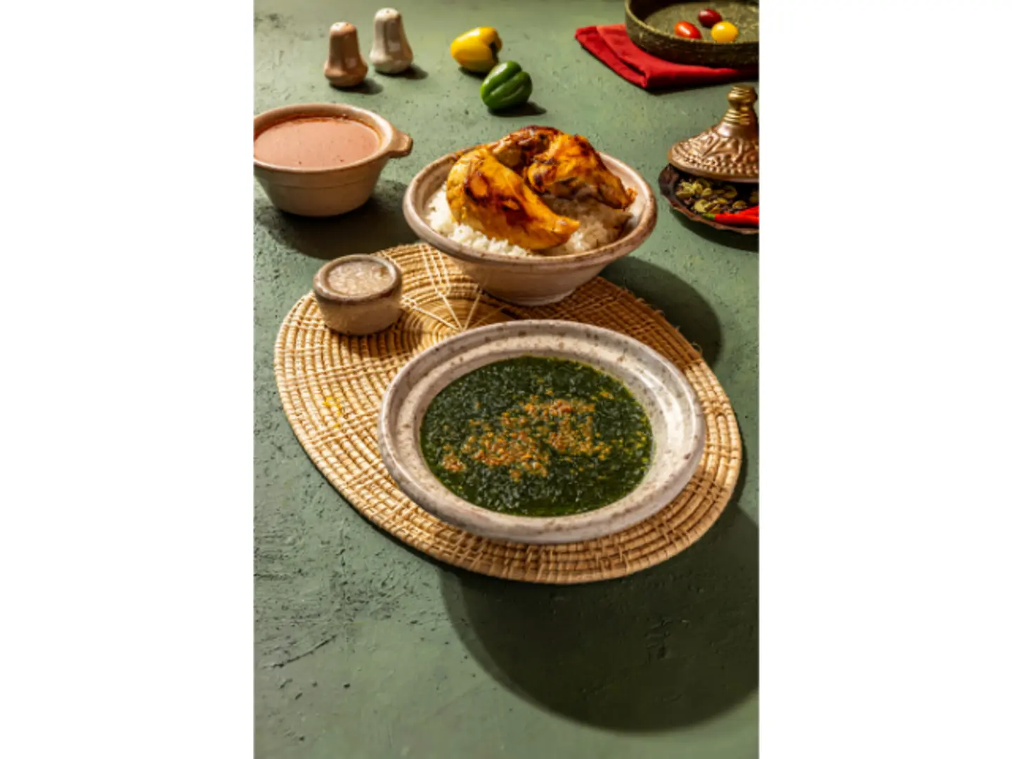 Molokheya With Chicken Served With Your Choice Of Rice