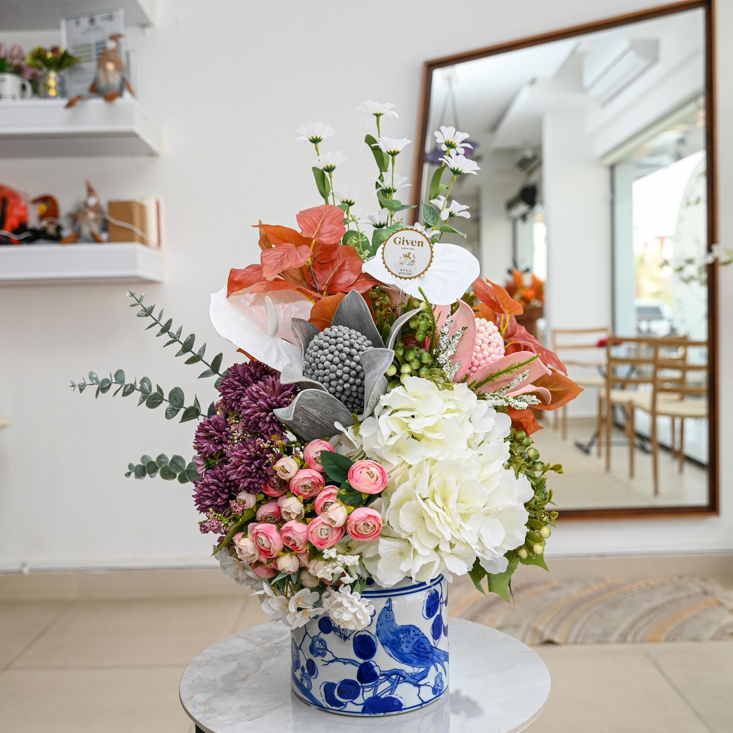 Given Vase Rosado Rose  Artificial Flowers