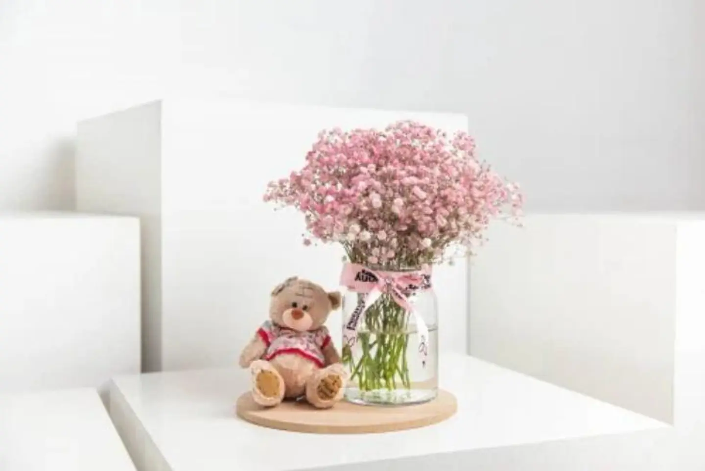 Pink Gypsophila With Teddy Bear