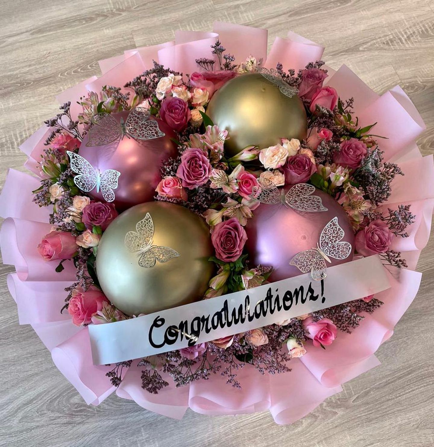 Flower Bouquet With Balloon  And Butterflies 1