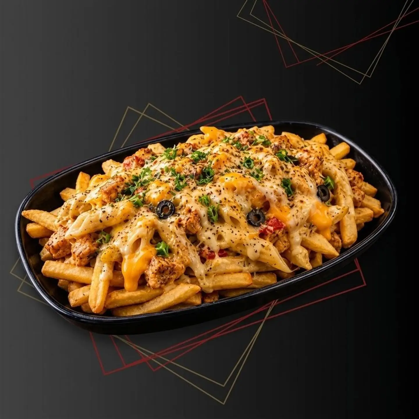 Loaded Fries With Chicken And Pasta
