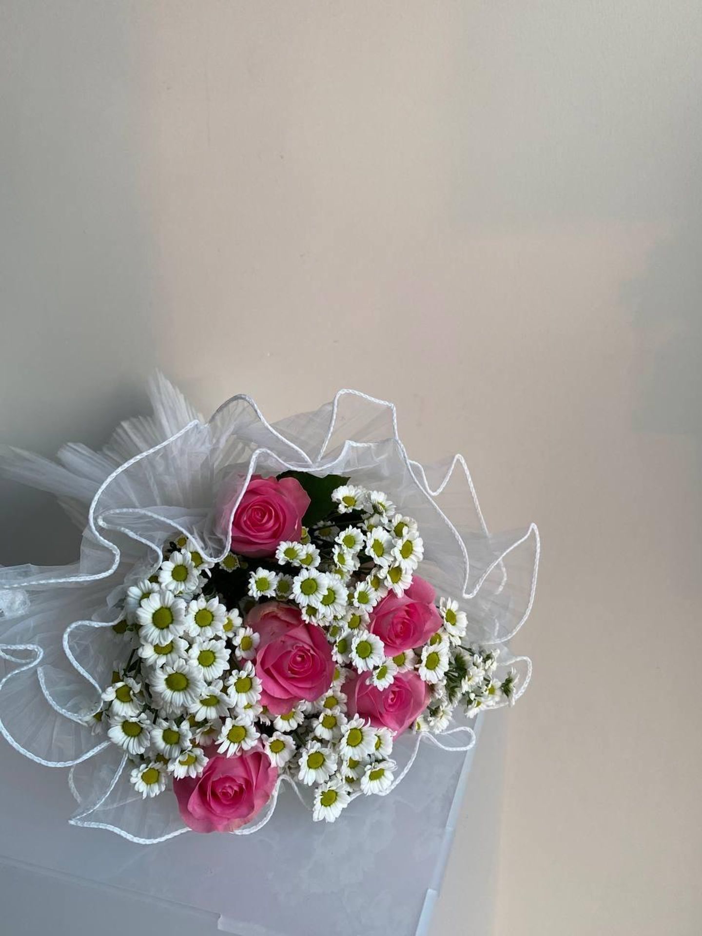 White Baby Chris And Pink Rose Bouquet
