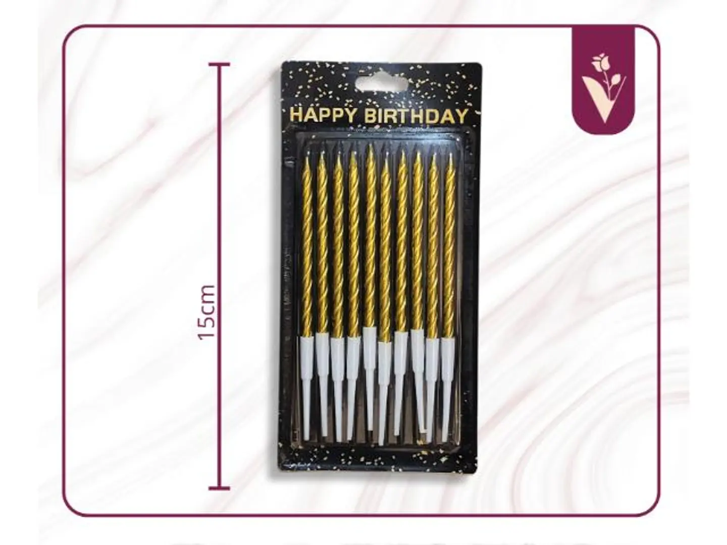 شموع حفلات مستقيمة بخط ملتوي 10قطع نحاسي ذهبي