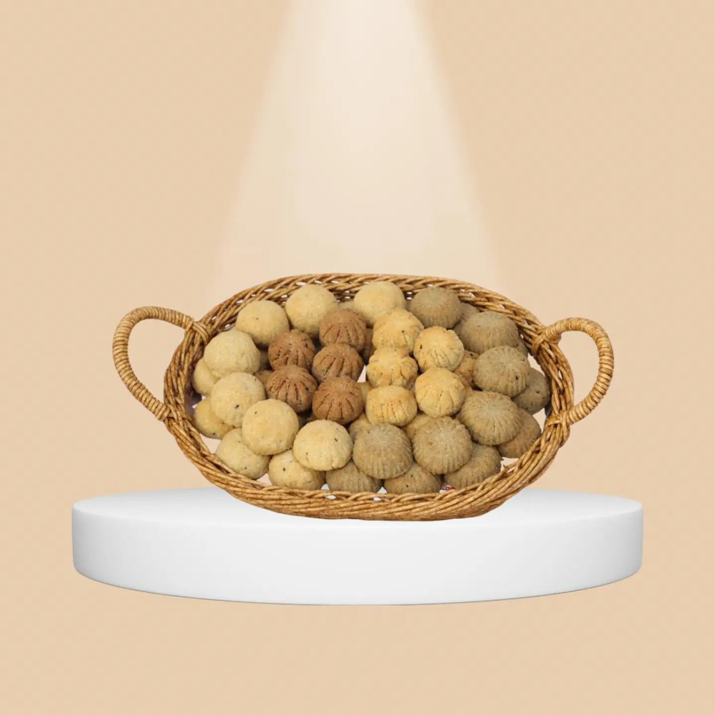 سلة بيضاوي فاتح صغير معمول منقشين و دخن وقشطة