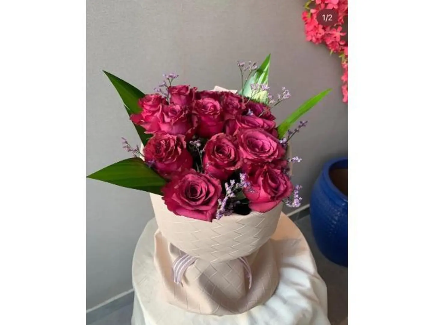 Fuchsia Leather Wrapped Roses
