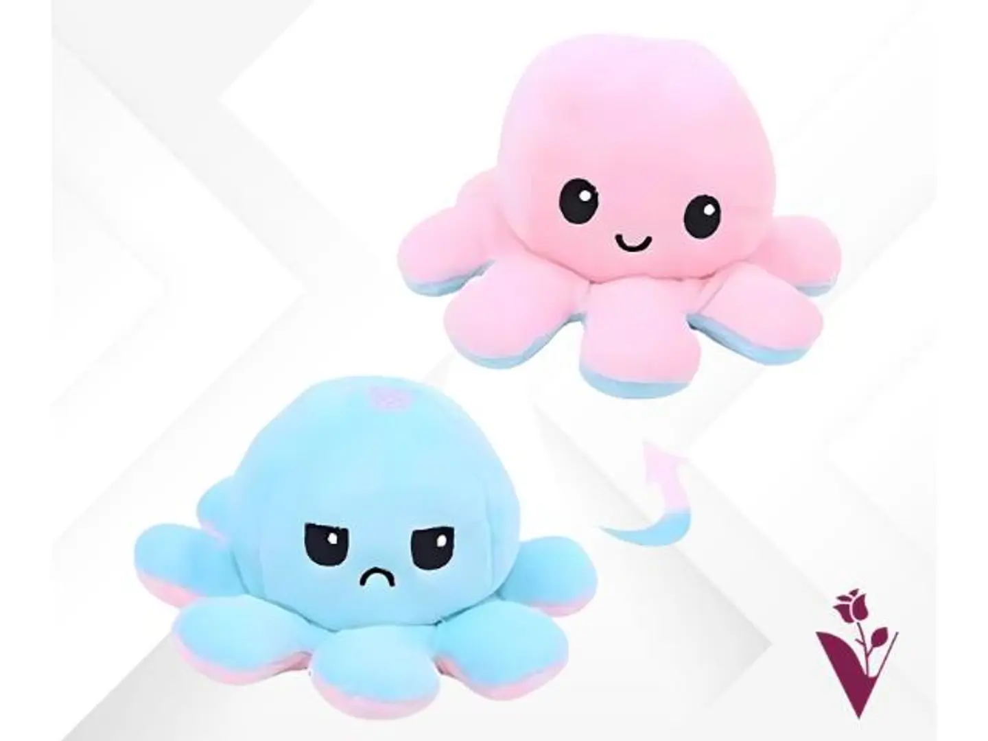 دمية أخطبوط ذو الوجهين من وردي إلى أزرق