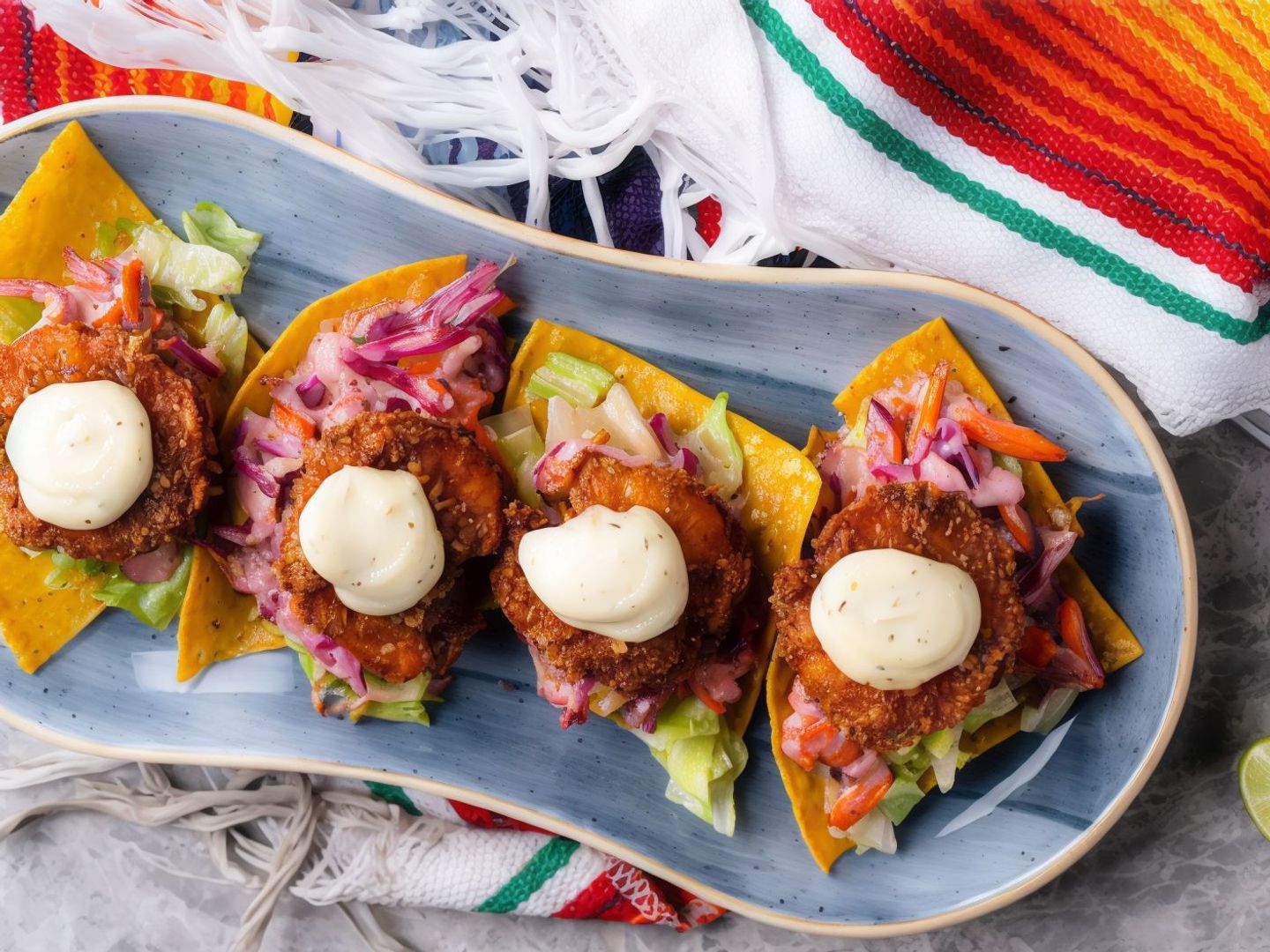 Tostada Bites Fried Shrimps