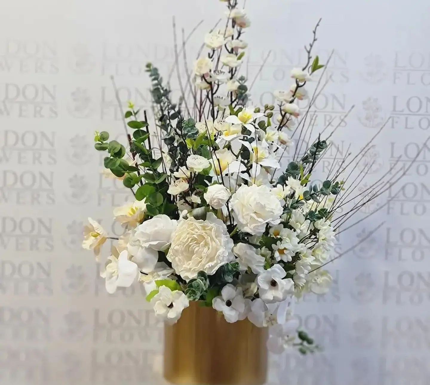 White Rose Bouquet With Golden Base