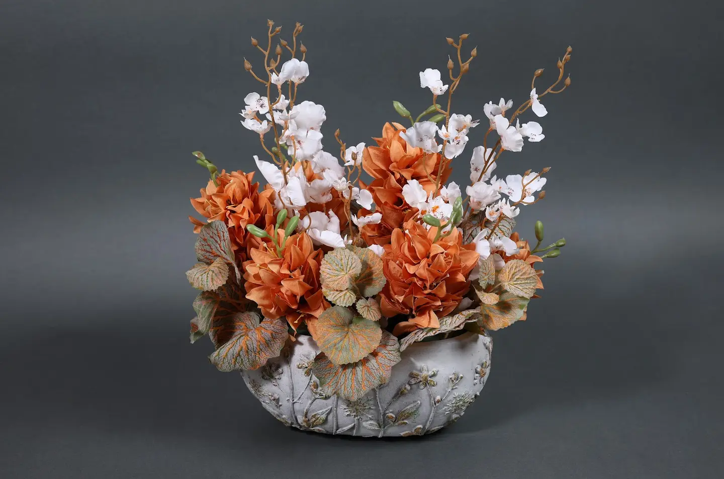 Orange And Beige Artificial Flower Vase