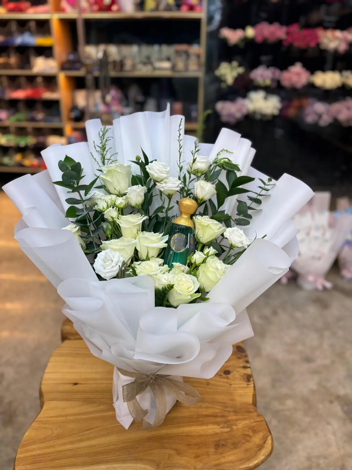 A Bouquet Of Natural Roses White With A Men's Fragrance