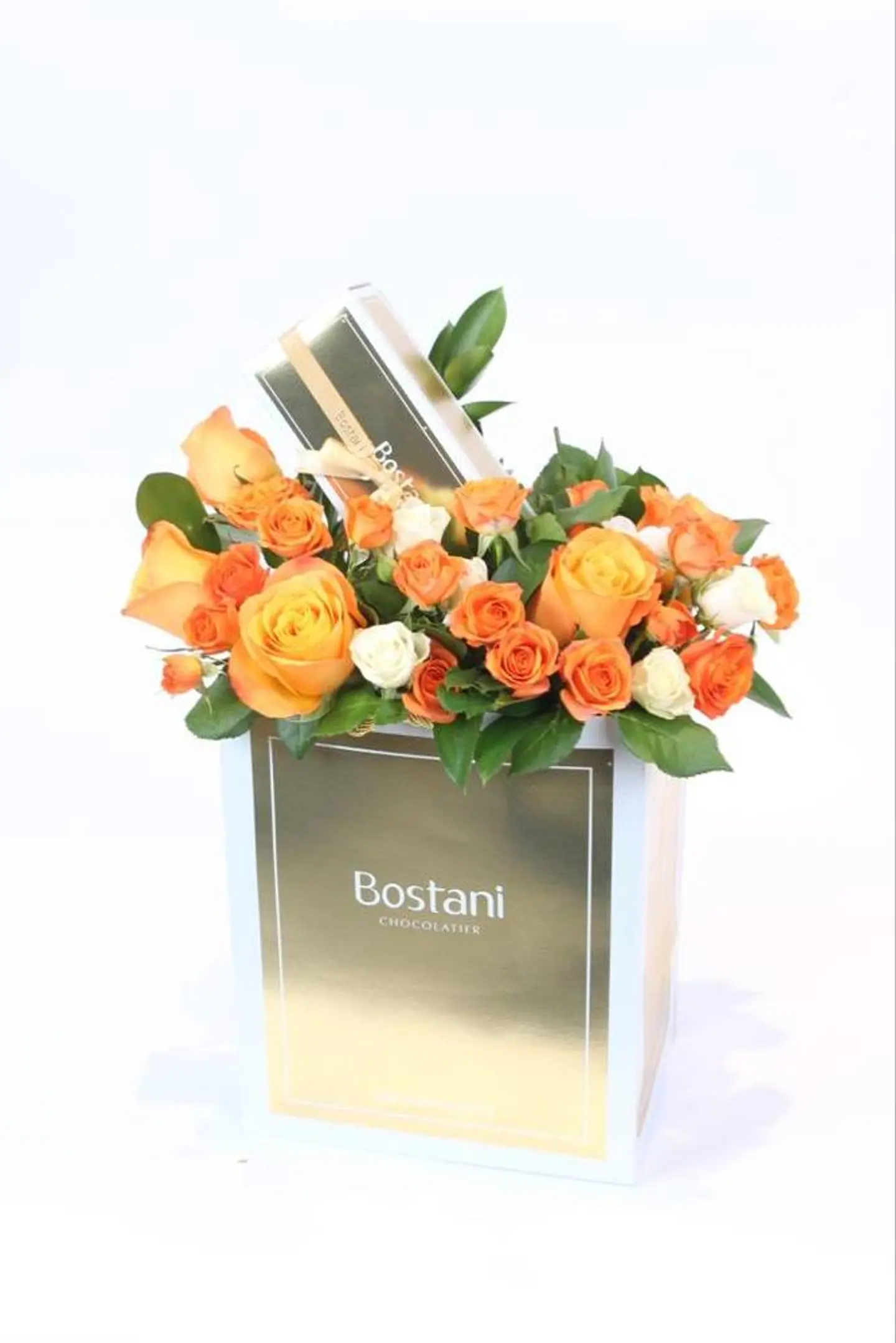 بوكس شوكلاته بستاني + برتقالي + بيبي روز