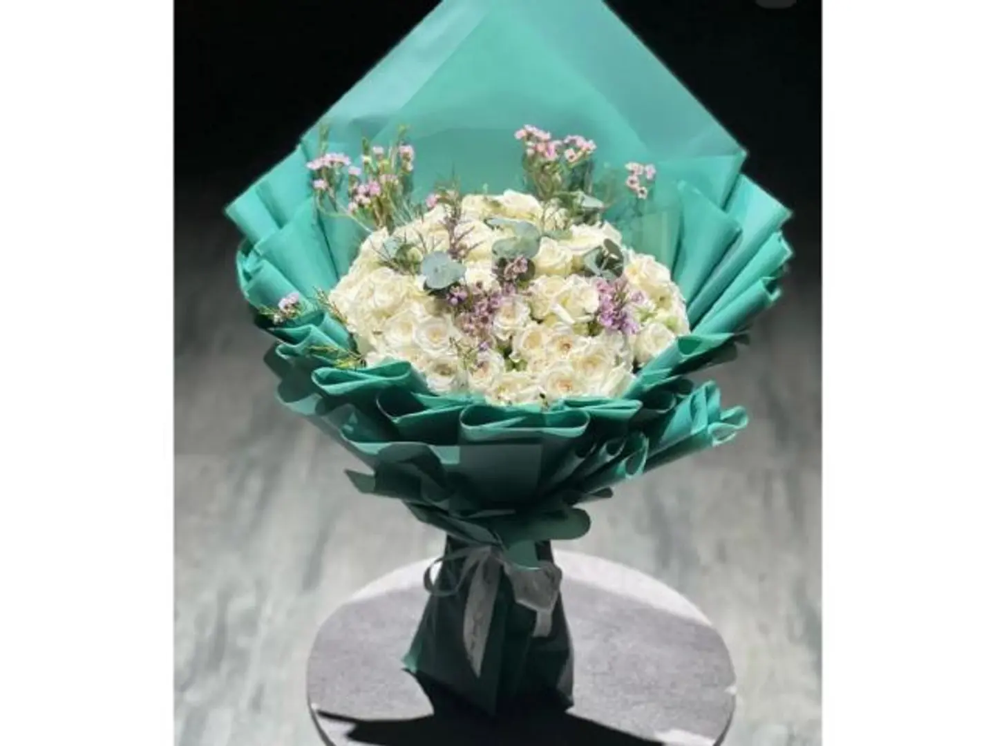 Green Bouquet With White Rose Flowers