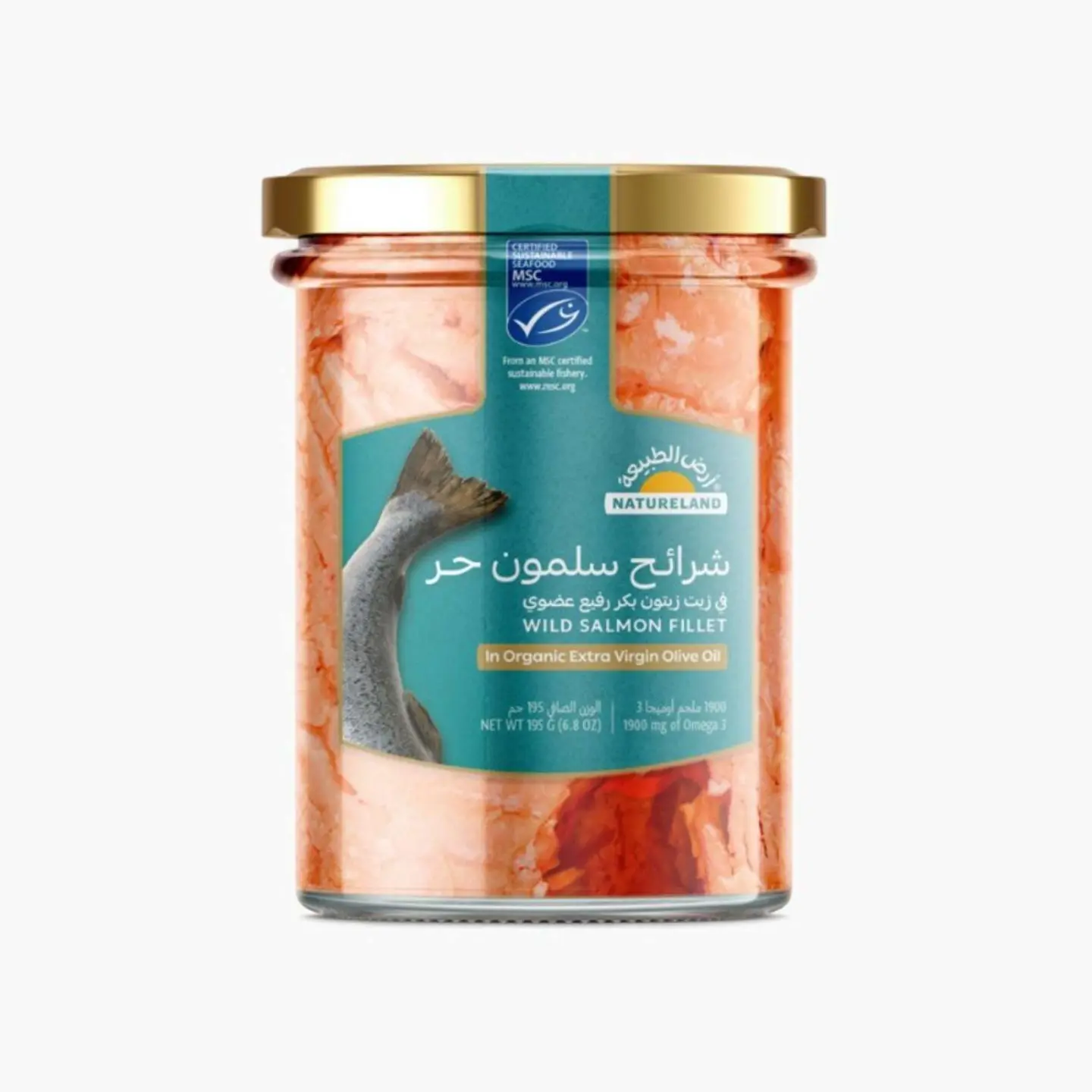 شرائح سلمون حر في زيت زيتون بكر رفيع عضوي ١٩٥جم