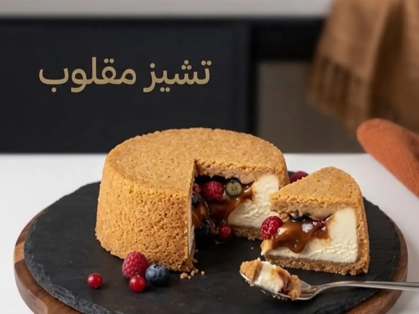 تشيز كيك مقلوب بحشوة كراميل توت