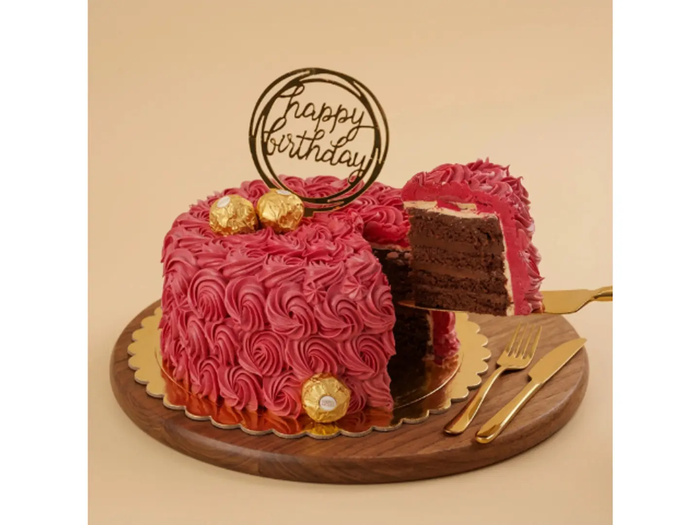 Rosy Birthday Cake With Topper