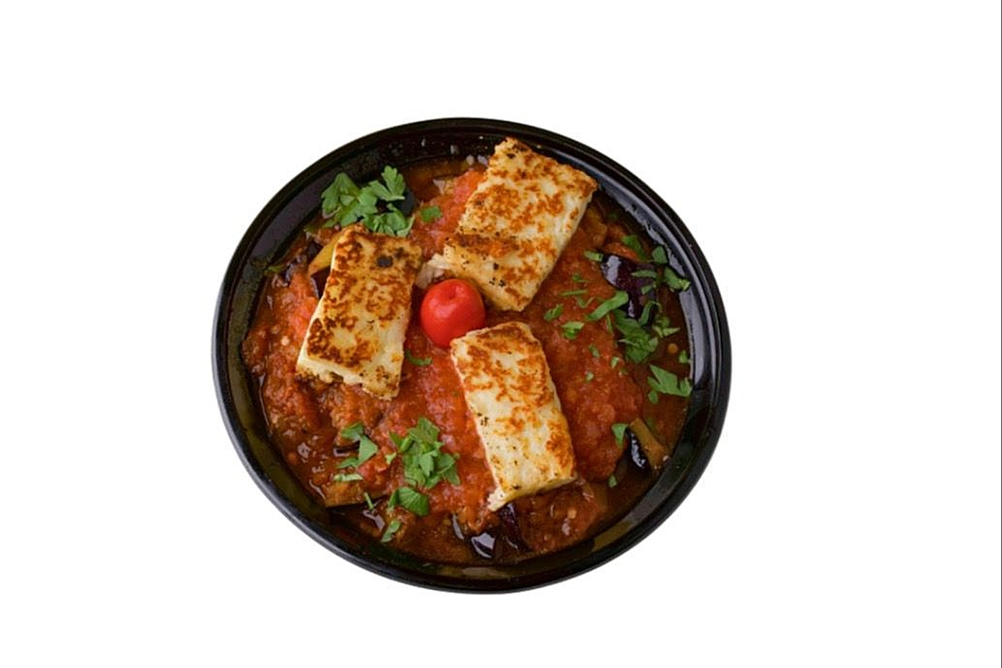Halloumi Eggplant Hamsa Plate