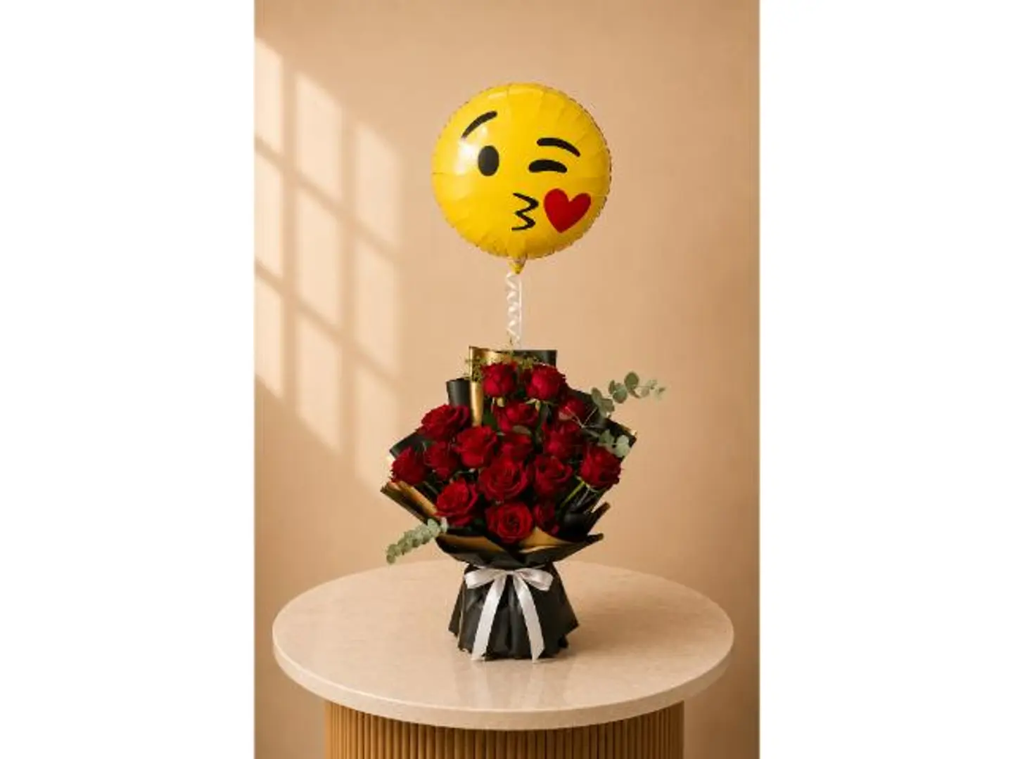 The Red Rose Bouquet With An Emoji Balloon