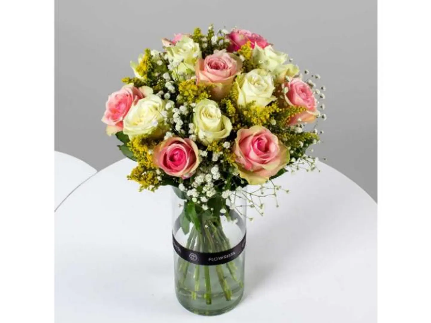 Elegant Vase With White And Pink Roses