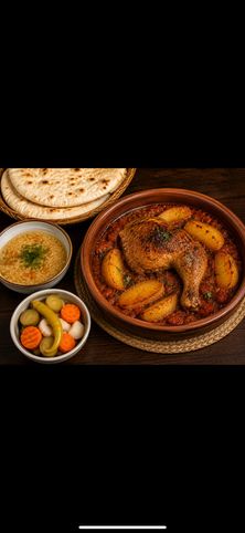 وجبة طاجن ربع دجاج بالبطاطس بالفرن + شوربة + خبز مصري + طرشي