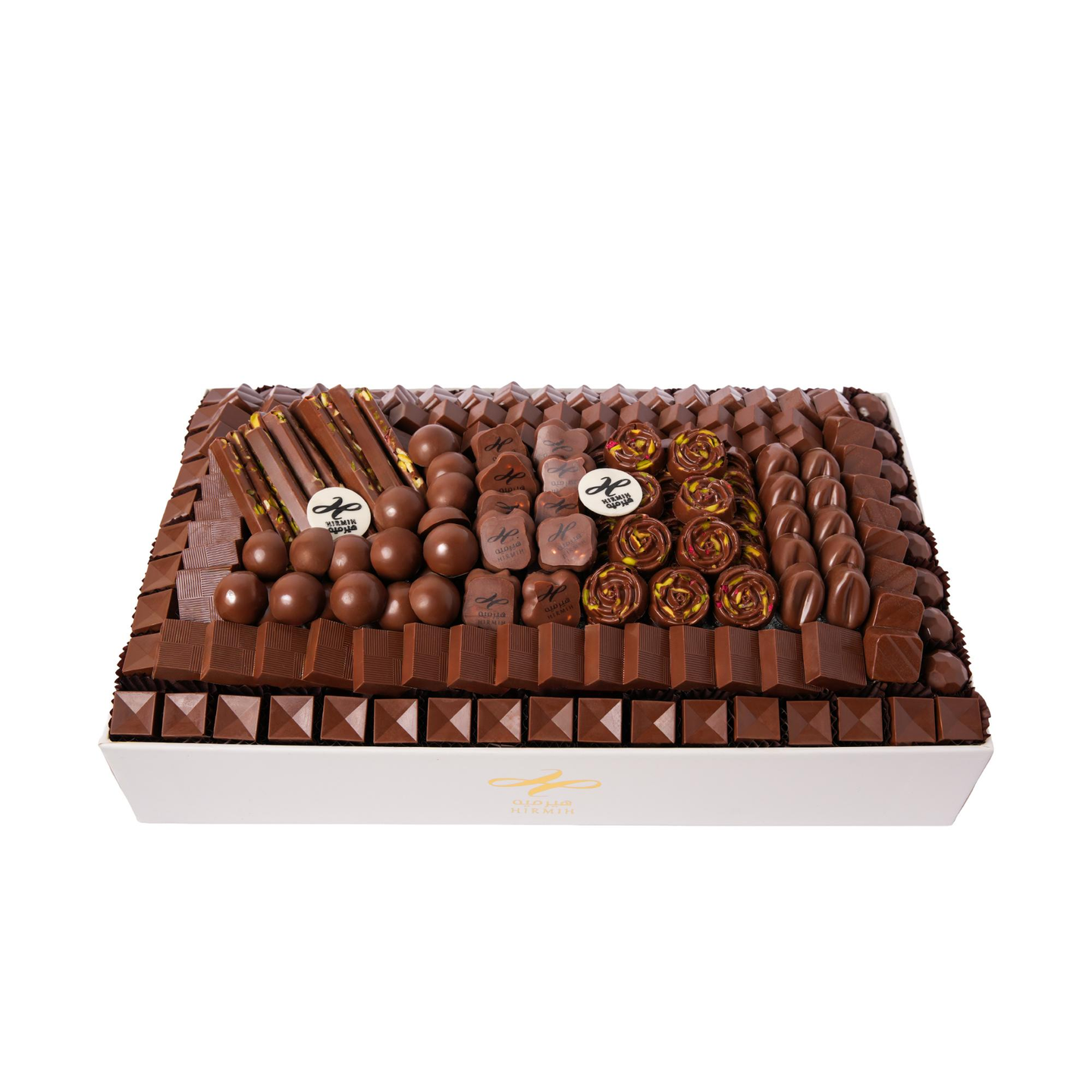 Large, Open Tray Of Chocolates, Luxurious White Color