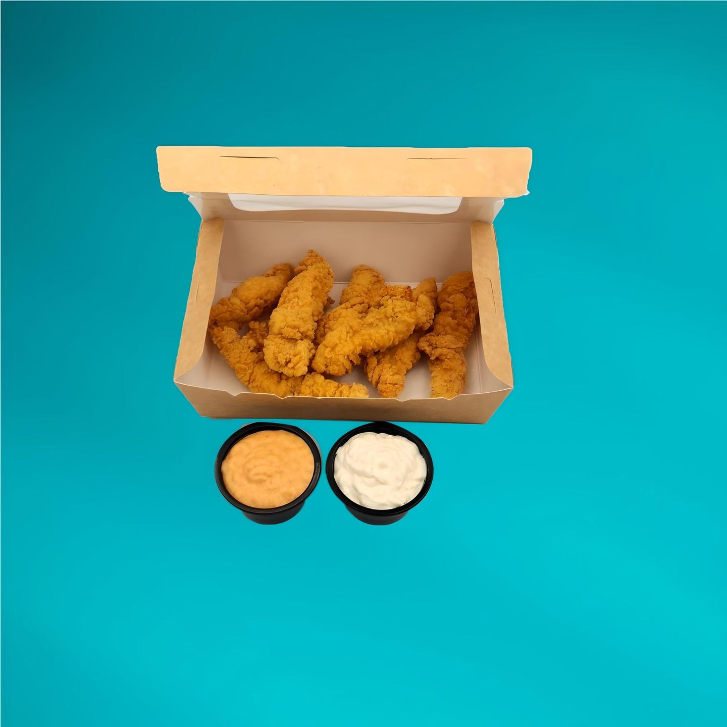 Chicken Tender Strips Box   8 Pcs With Garlic & Dynamite Dip