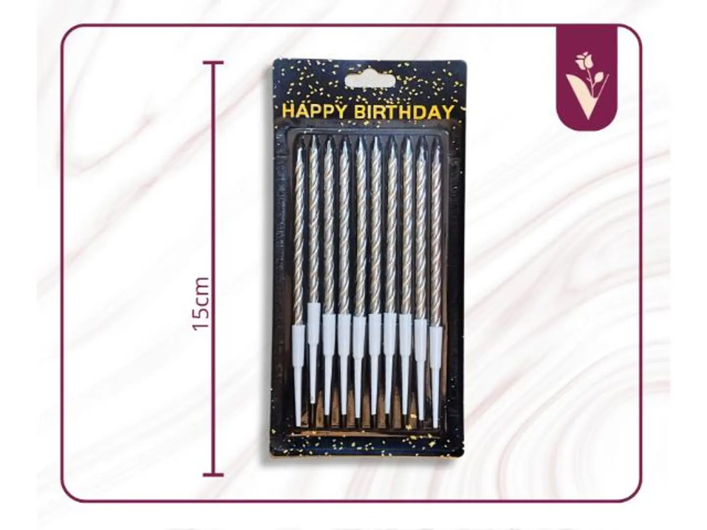 شموع حفلات مستقيمة بخط ملتوي 10قطع فضي