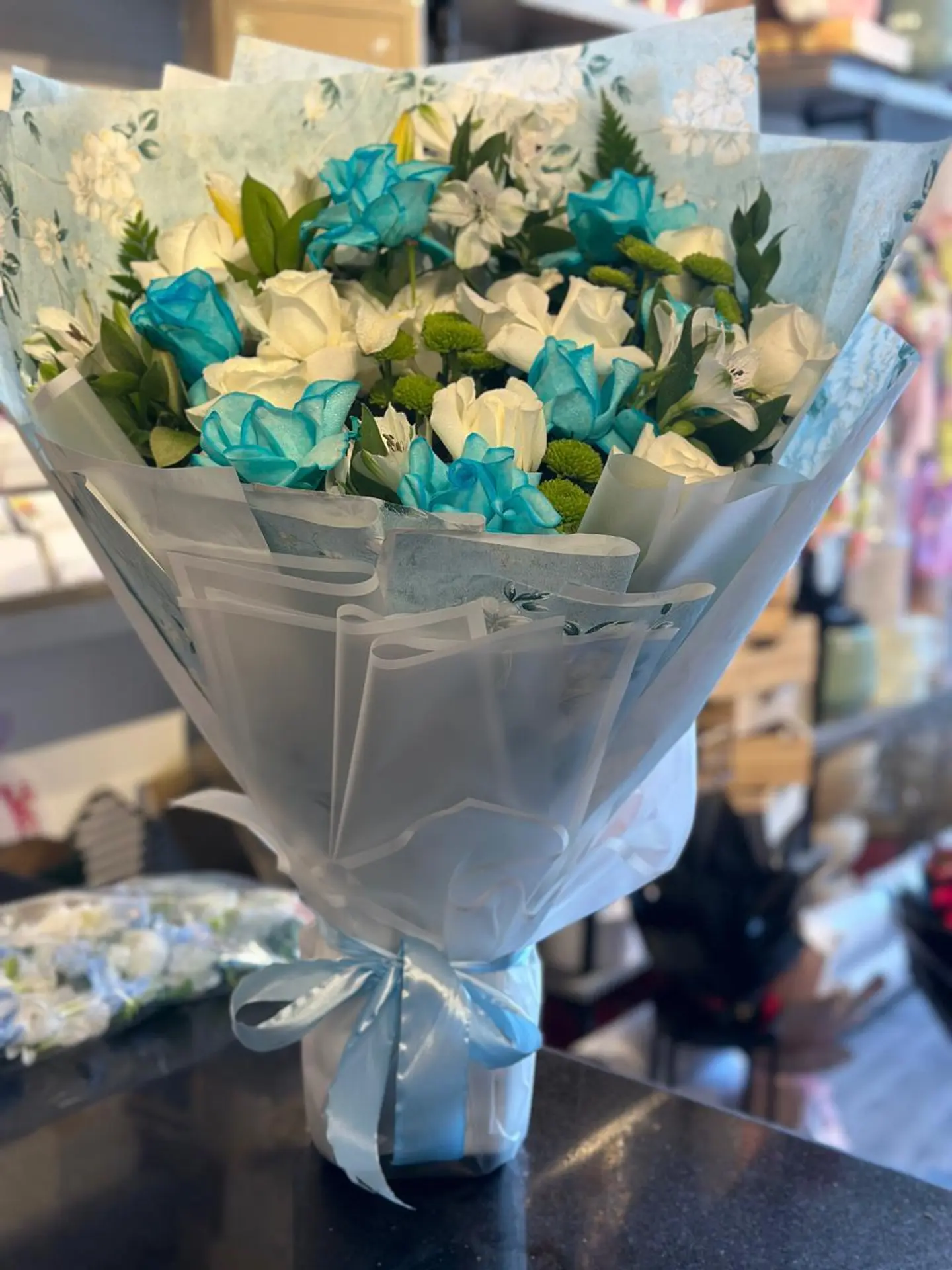 A Love White Roses Lite Blue Roses