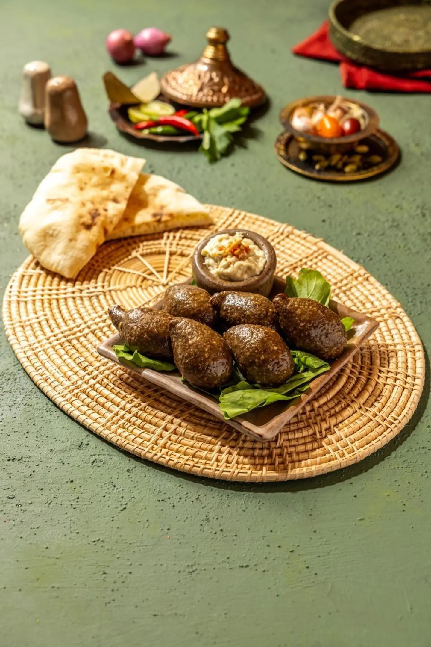 Kobeba Stuffed With Pine Nuts Served With Babaghanoug Dip
